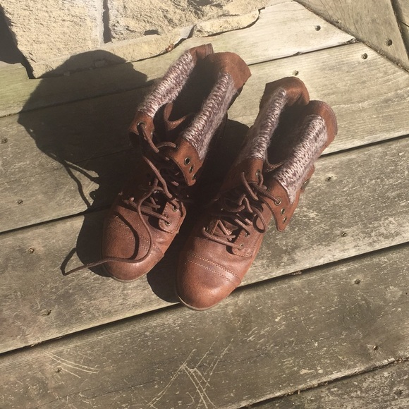 Dark Brown Boots with knit material on inside - Picture 4 of 5